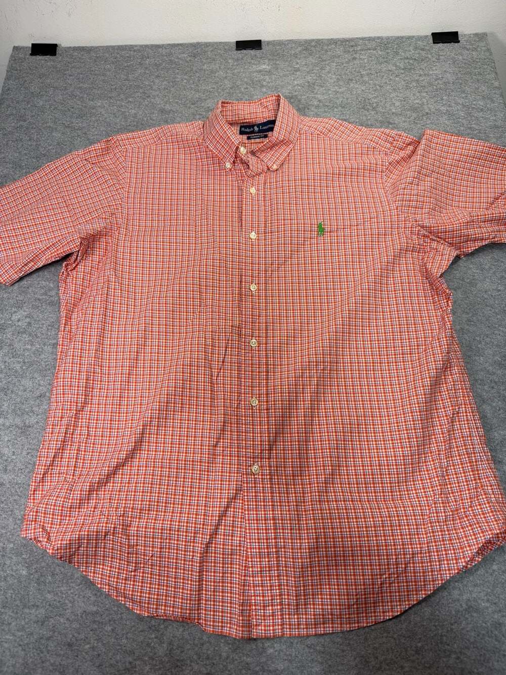 Polo Ralph Lauren Classic Fit Orange White Gingham Short Sleeve Button Down
